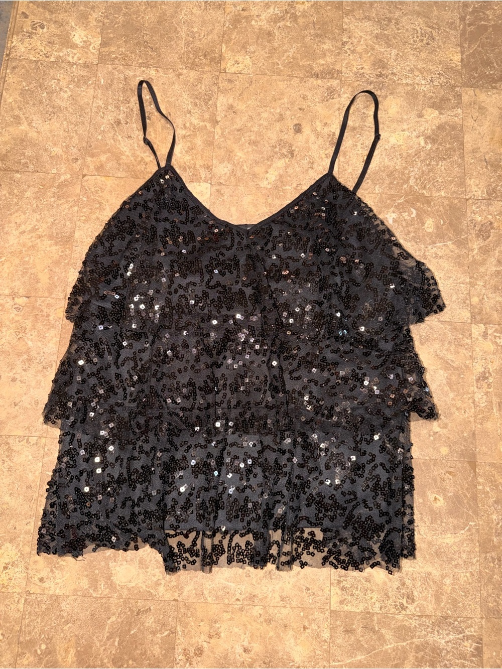 Forever 21 Black Sequin Tiered Spaghetti Strap Camisole